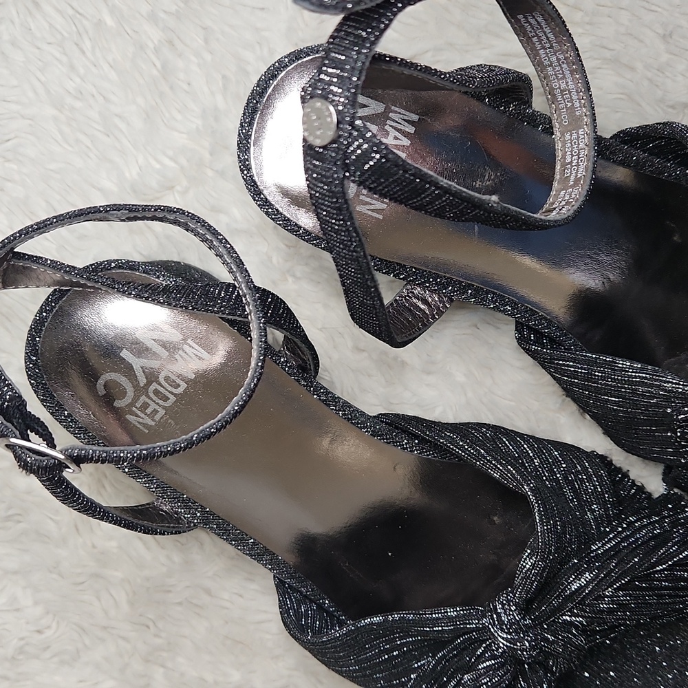 Girls Madden NYC Metallic Black Sparkle Heels Sz 4 - Picture 3 of 12
